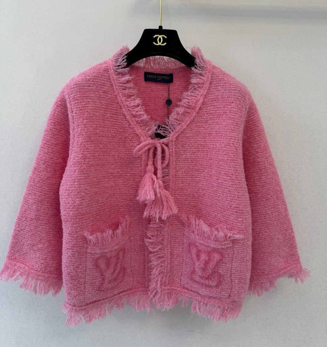 LV Fringe Hem Toweling Jacket Initials Wool 421046