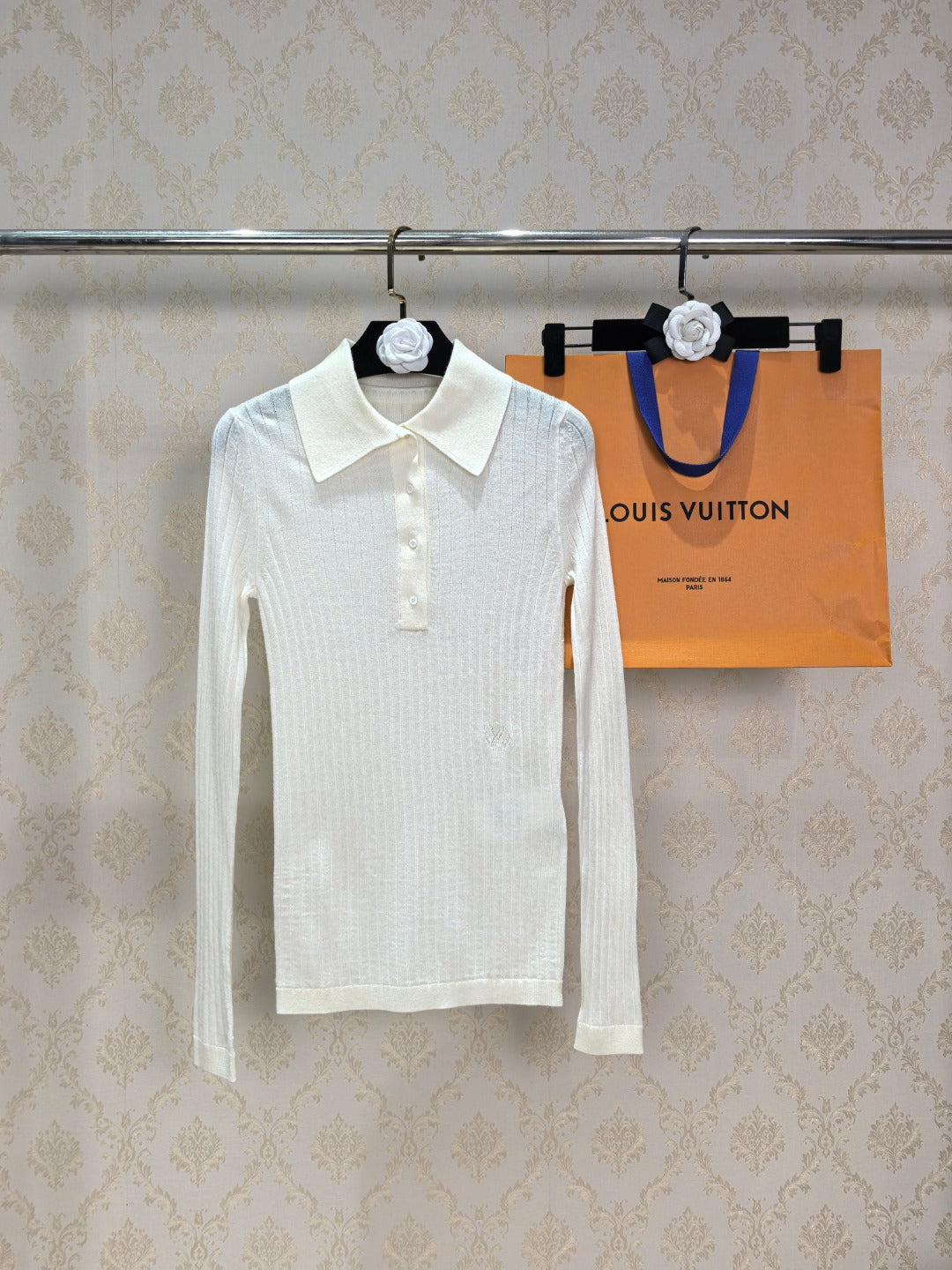 LV Ribbed Knit Polo Top Wool 424806
