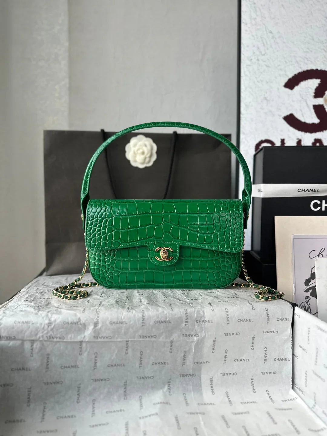 Chanel 2026 Crocodile Embossed Flap Bag 26cm Calfskin