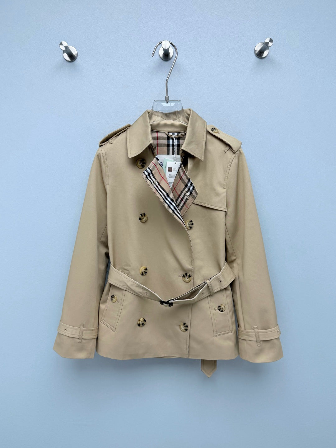 Burberry 26s Vintage Check Lining Short Trench Coat Beige Black 444871