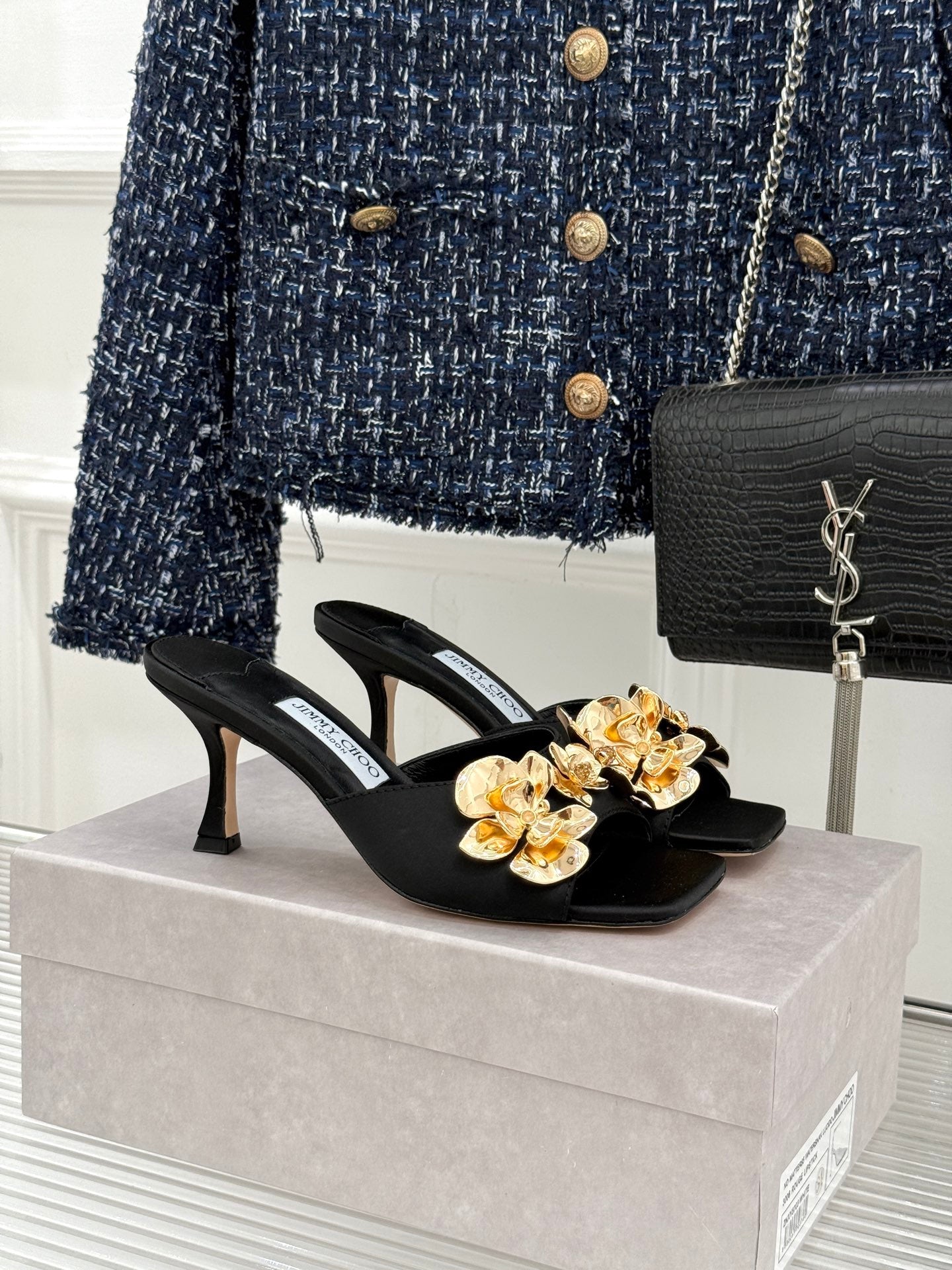 JC 26s Zea Flower Mules 7cm Satin 174546