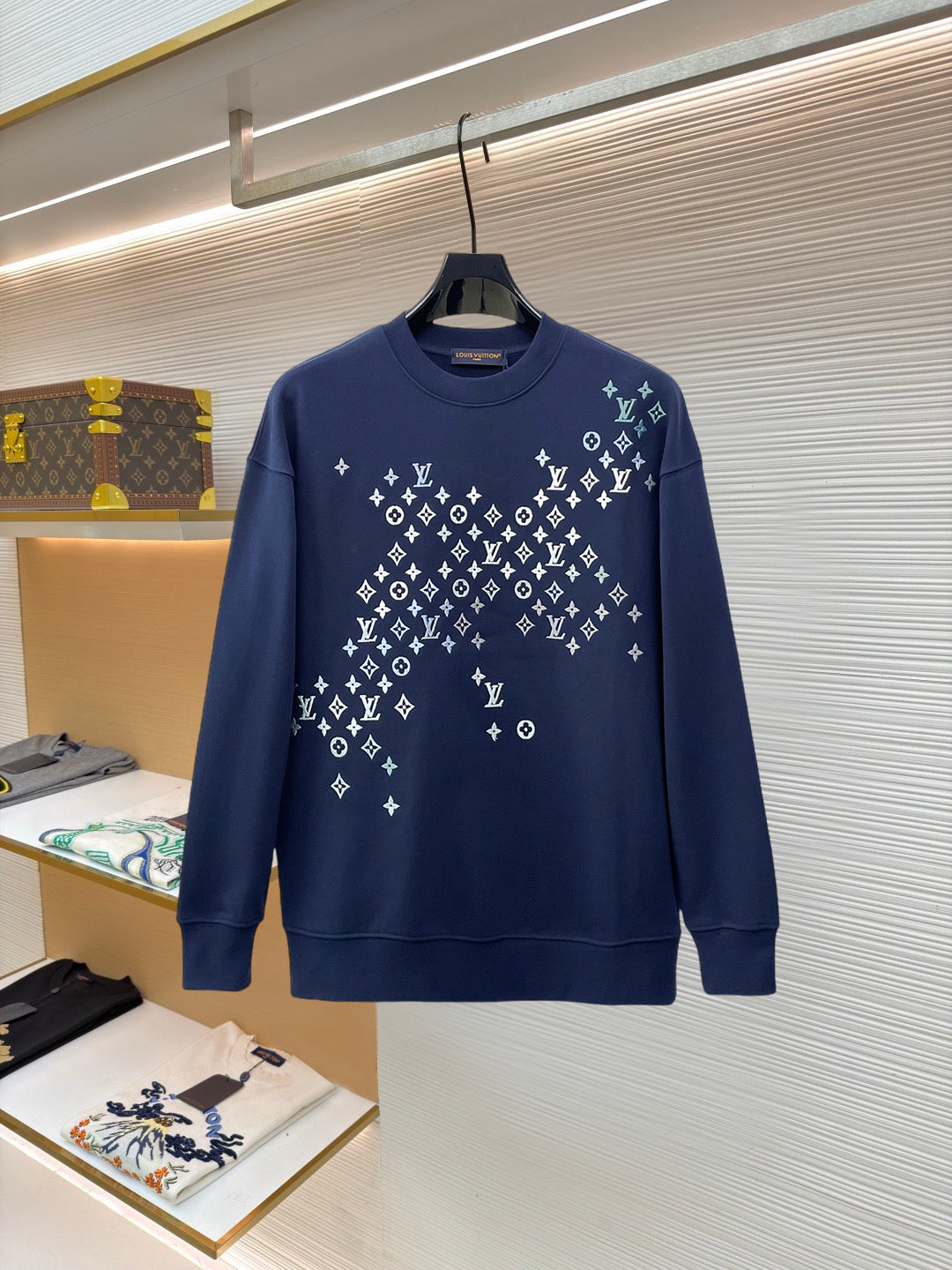LV 26s Men Crewneck Sweatshirt Allunder Monogram Pattern 382054