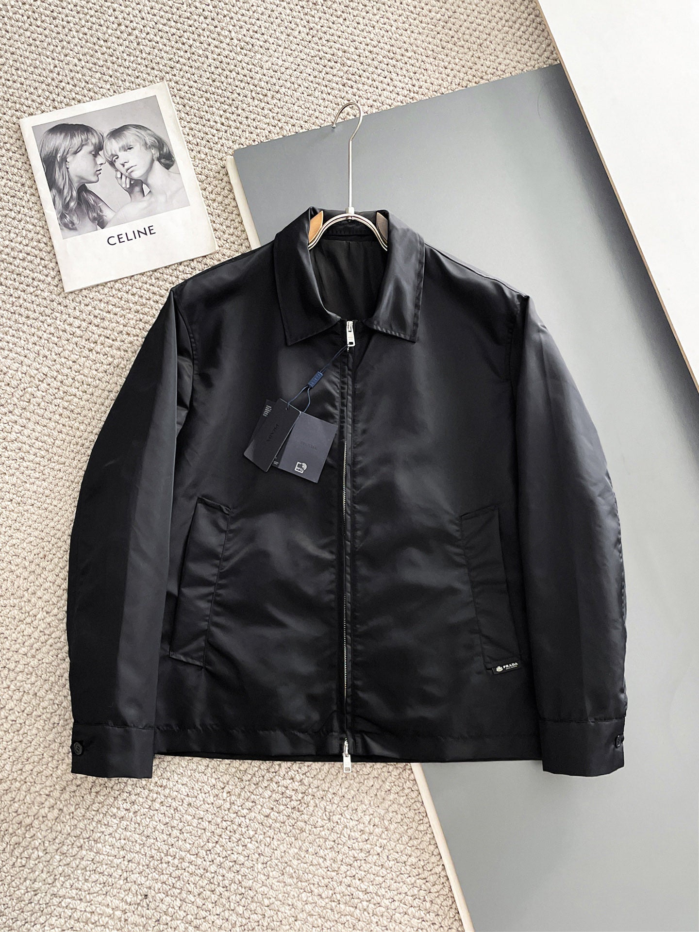 Prada 26s Men Zip Up Blouson Jacket Mini Logo Tag 639148