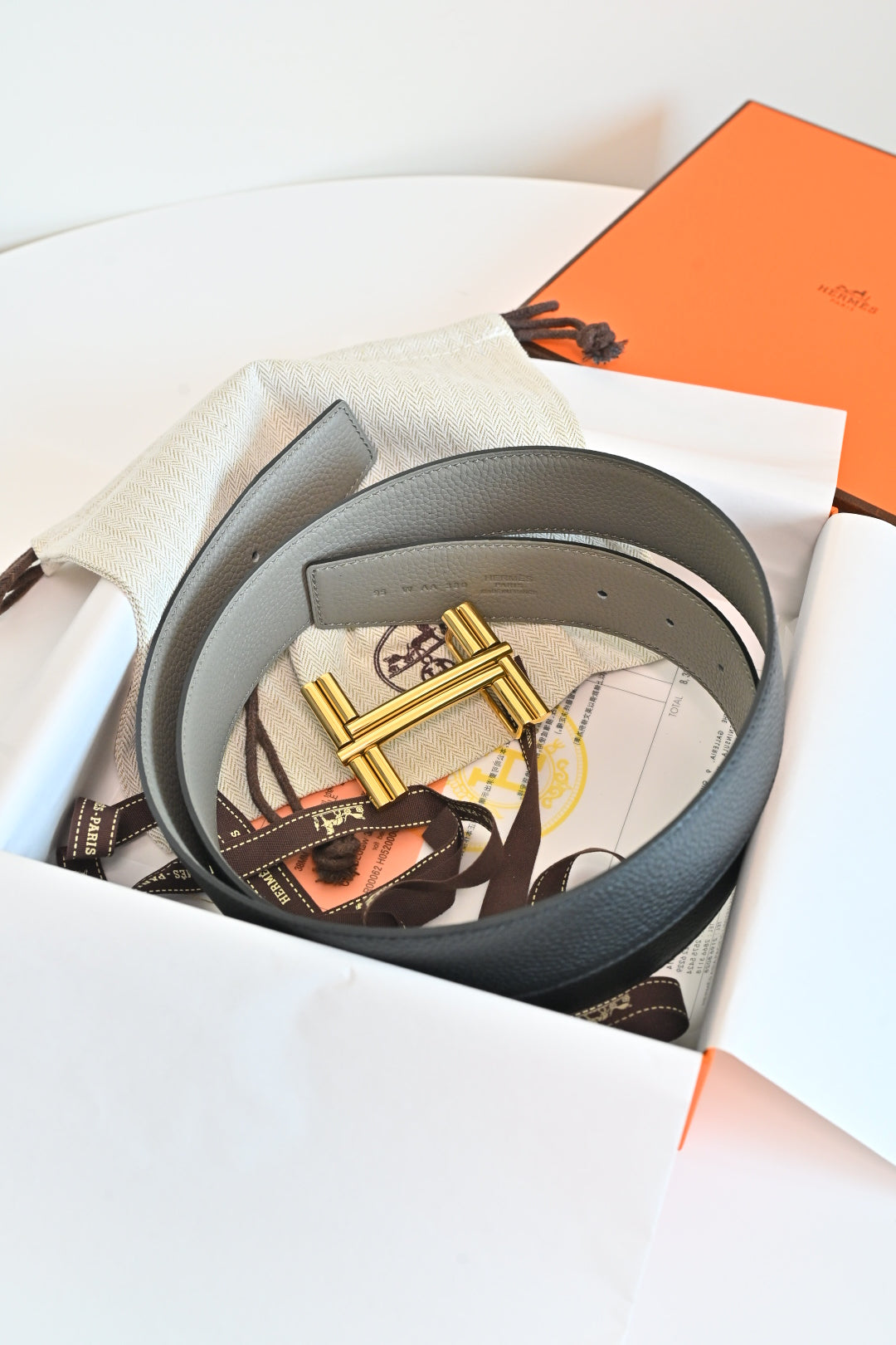 Hermes FW26 H au Carre Reversible Belt 38mm Togo Leather 219946