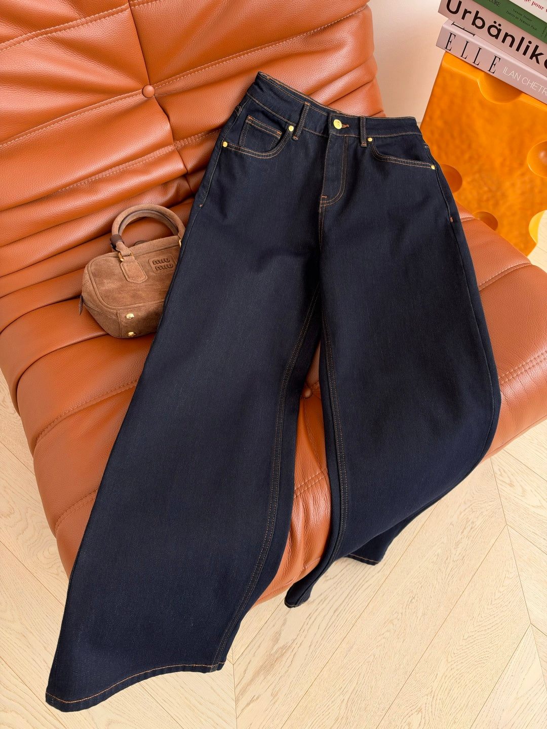 Chanel 26s CC Pocket Stitch Denim Jeans Blue Navy Black 444973