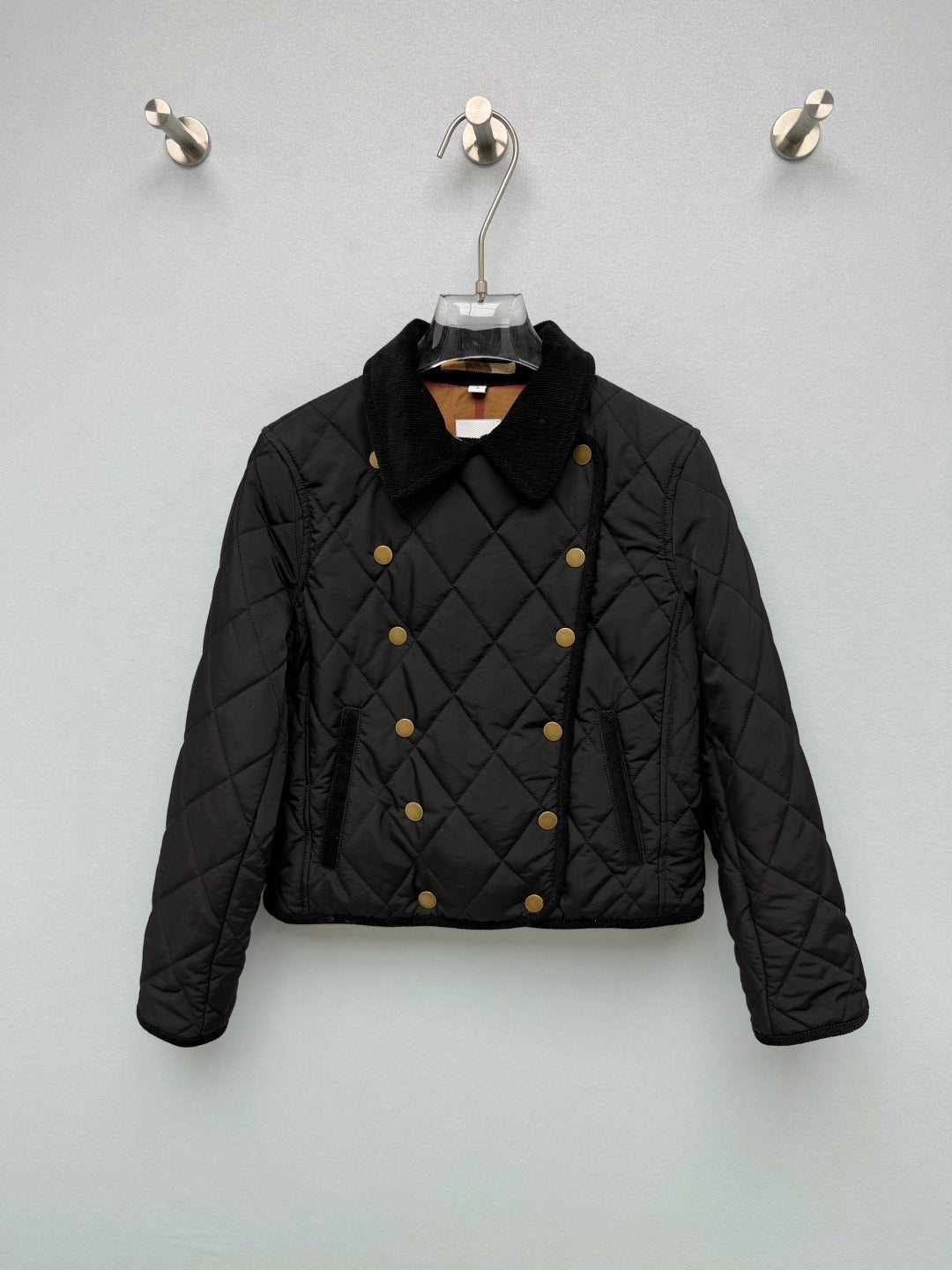 Burberry 26s Double Breasted Quilted Cropped Jacket Beige Red Black 444869