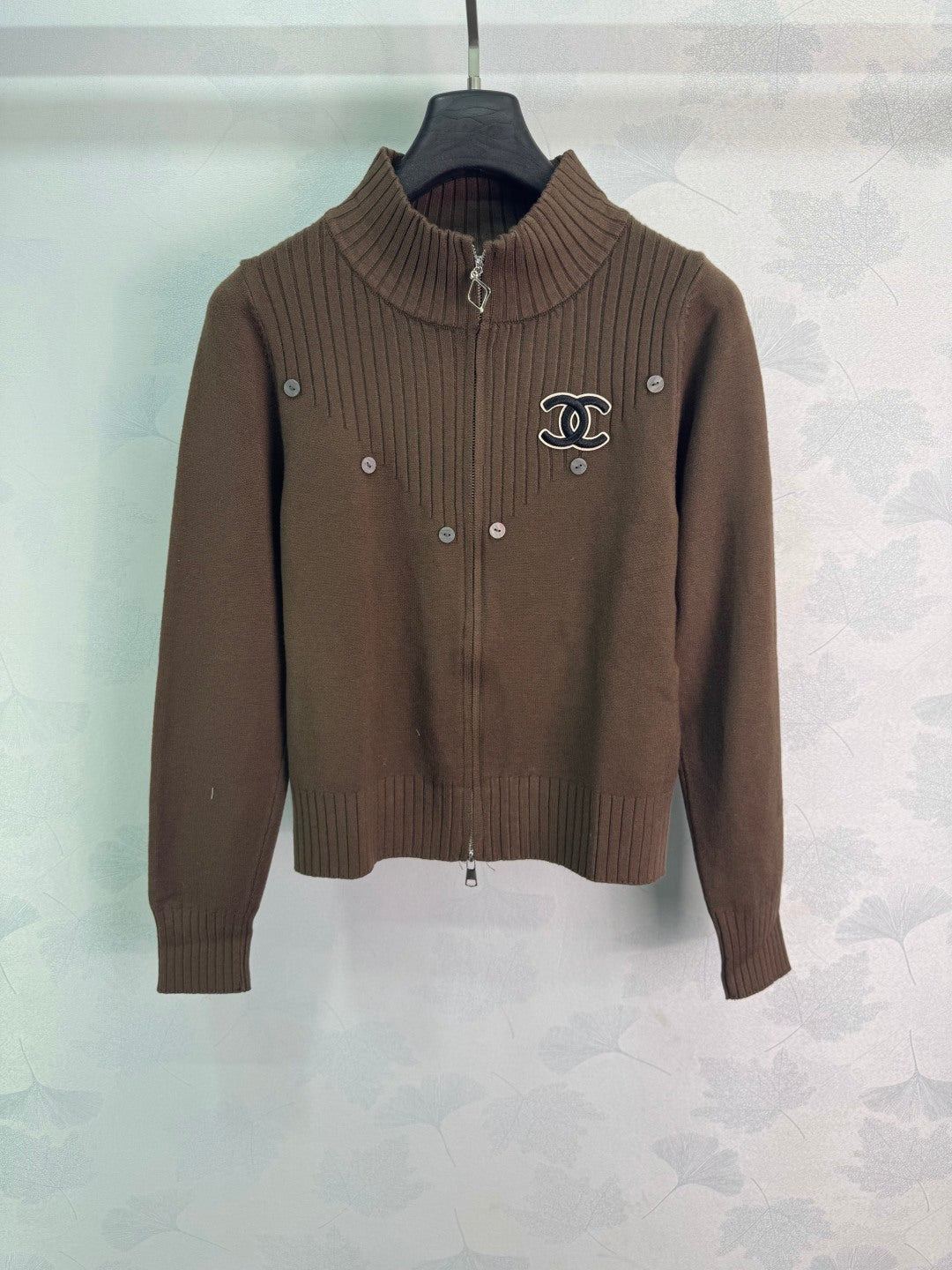 Chanel 26S Button Zip Up Knit Sweater White 449364