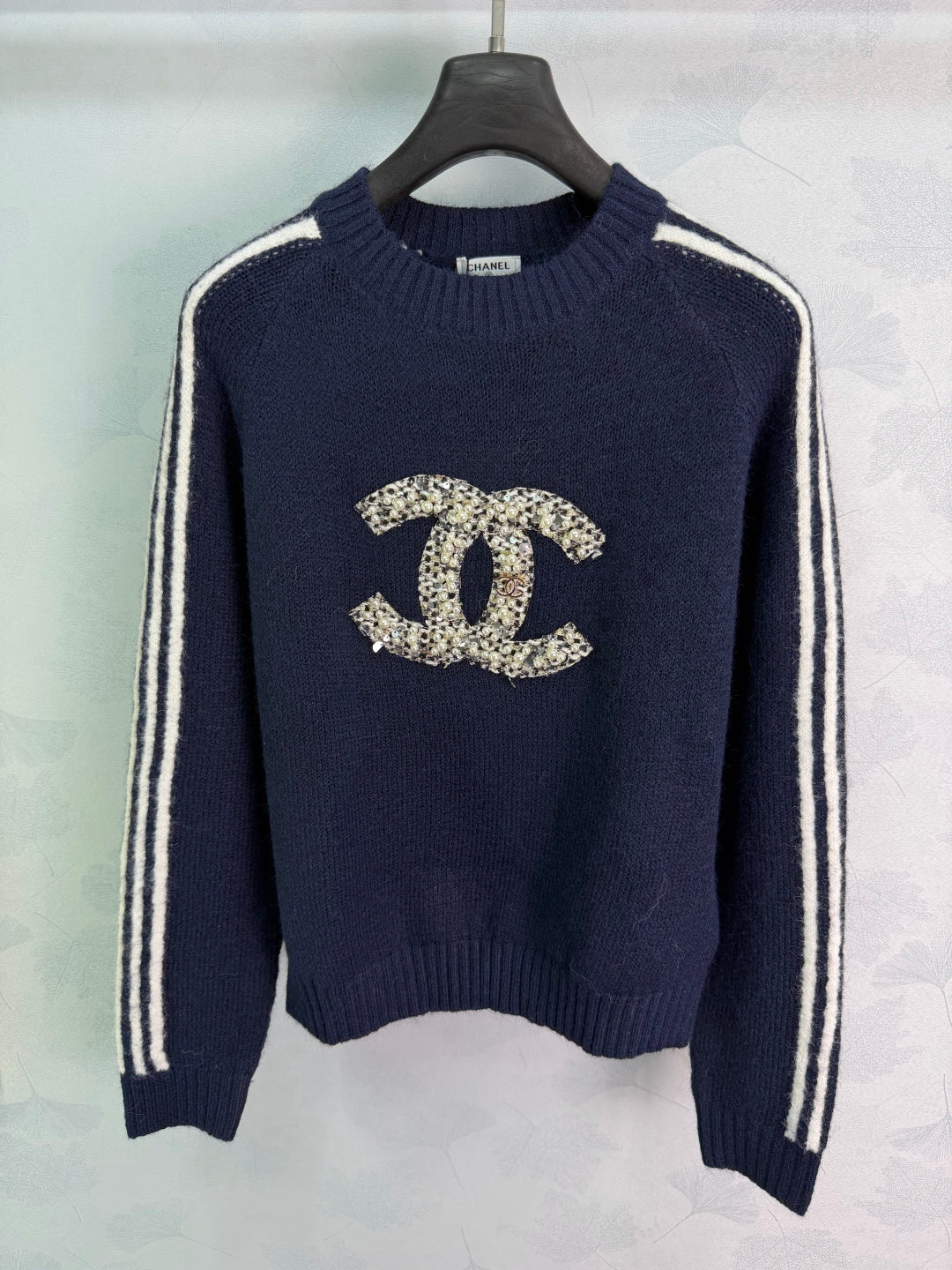 Chanel 26S Stripe Sequin CC Logo Sweater 449445