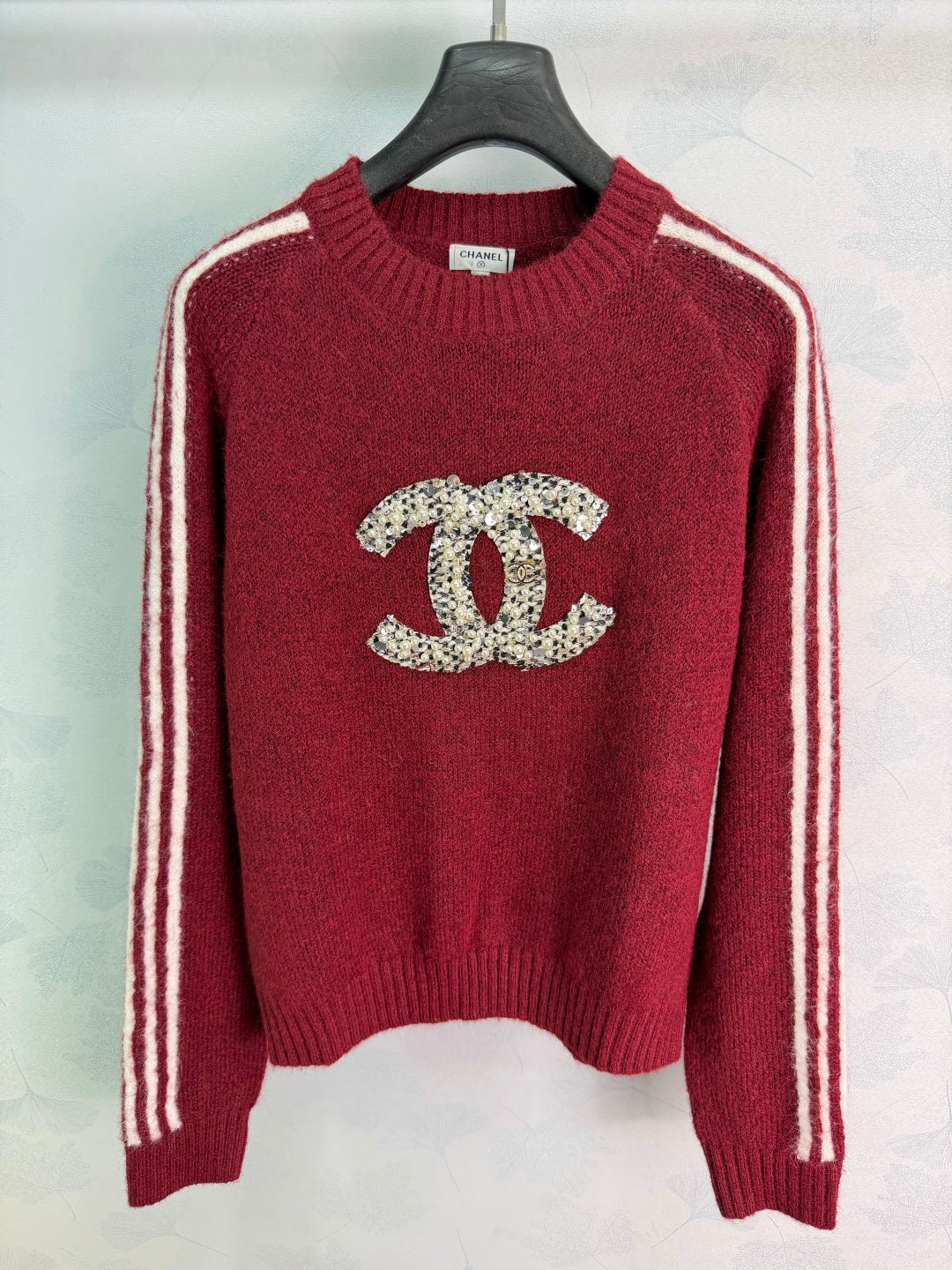 Chanel 26S Stripe Sequin CC Logo Sweater 449445
