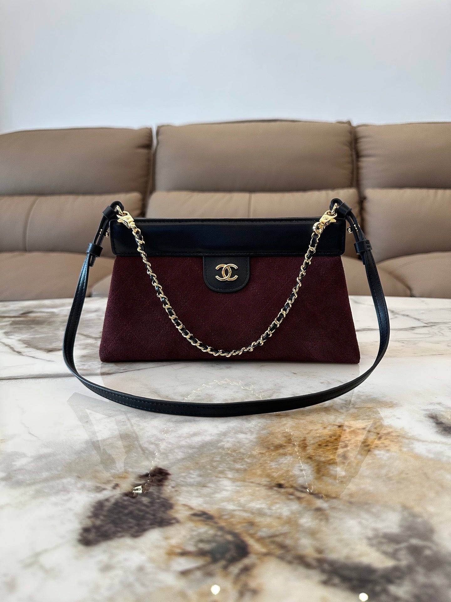 CC 26s Small Shopping Bag Burgundy Black Suede Lambskin 996781