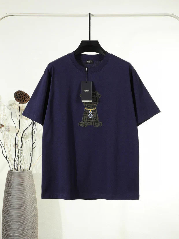 Fendi 2026 Men's Puppy Embroidered T-shirt Cotton 797178