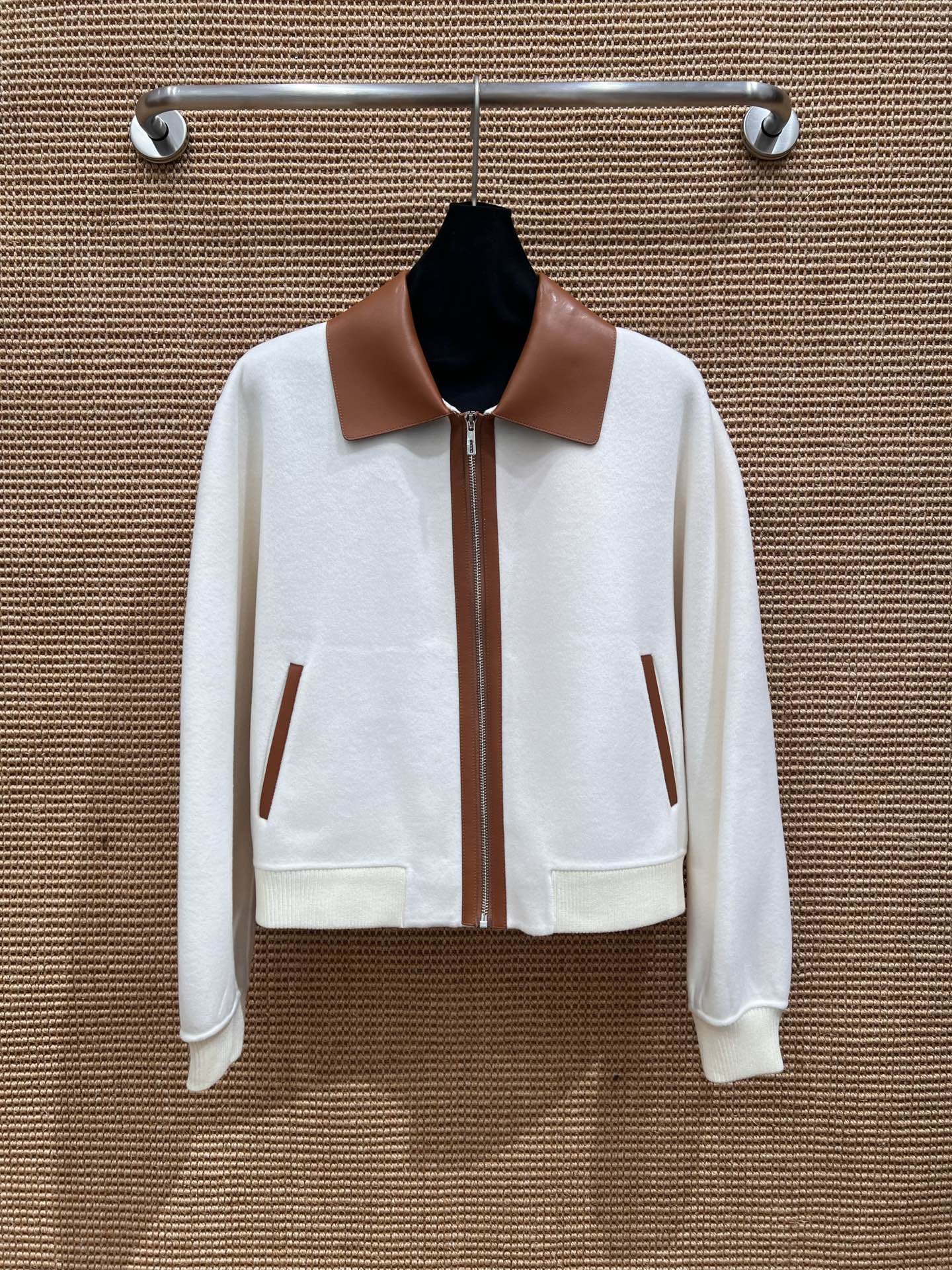 Max Mara 26S Leather Collar Knit Bomber Jacket 440818