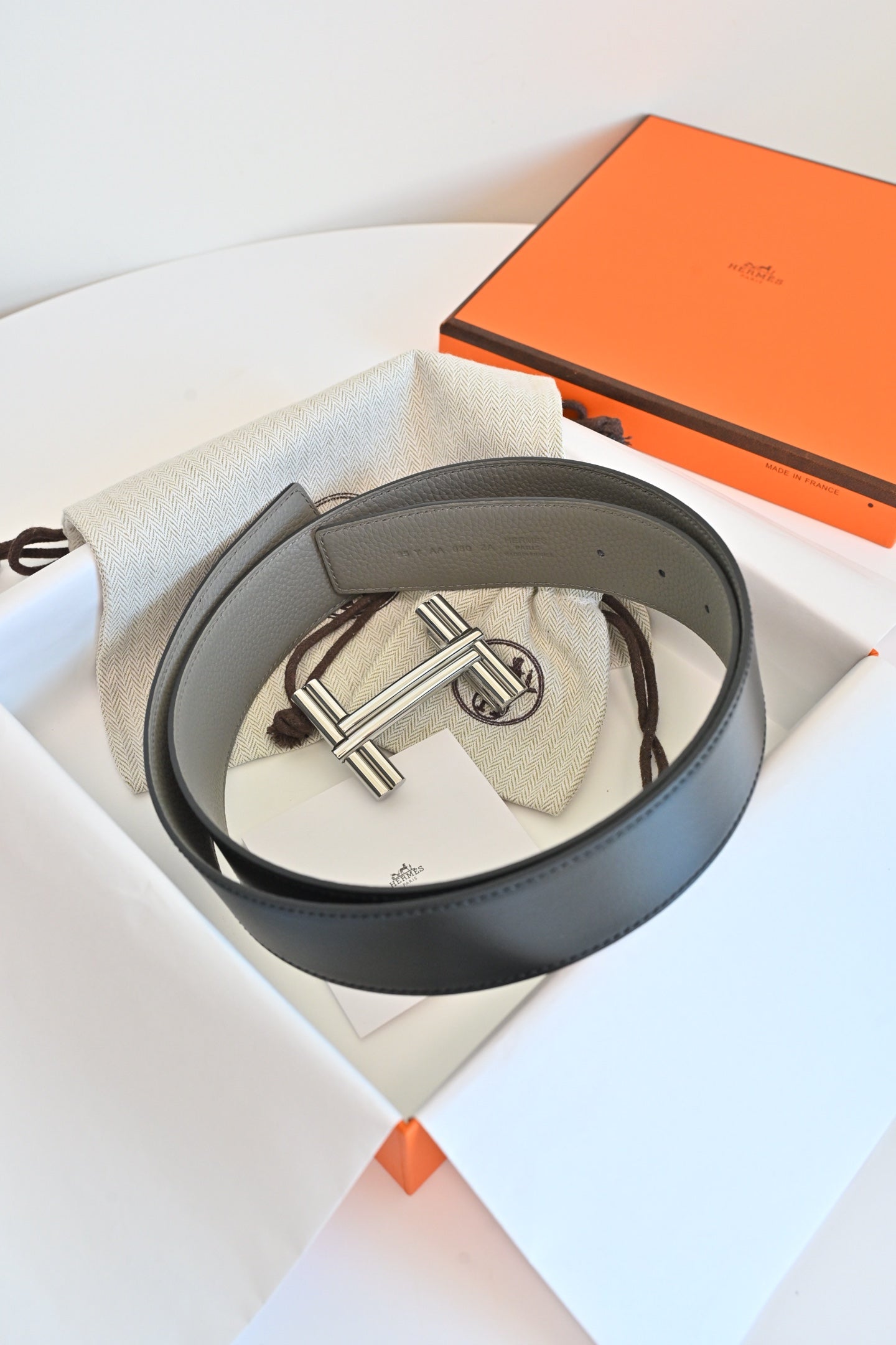 HM 26FW Reversible Tube H Belt 3.8cm Haze Leather 220399