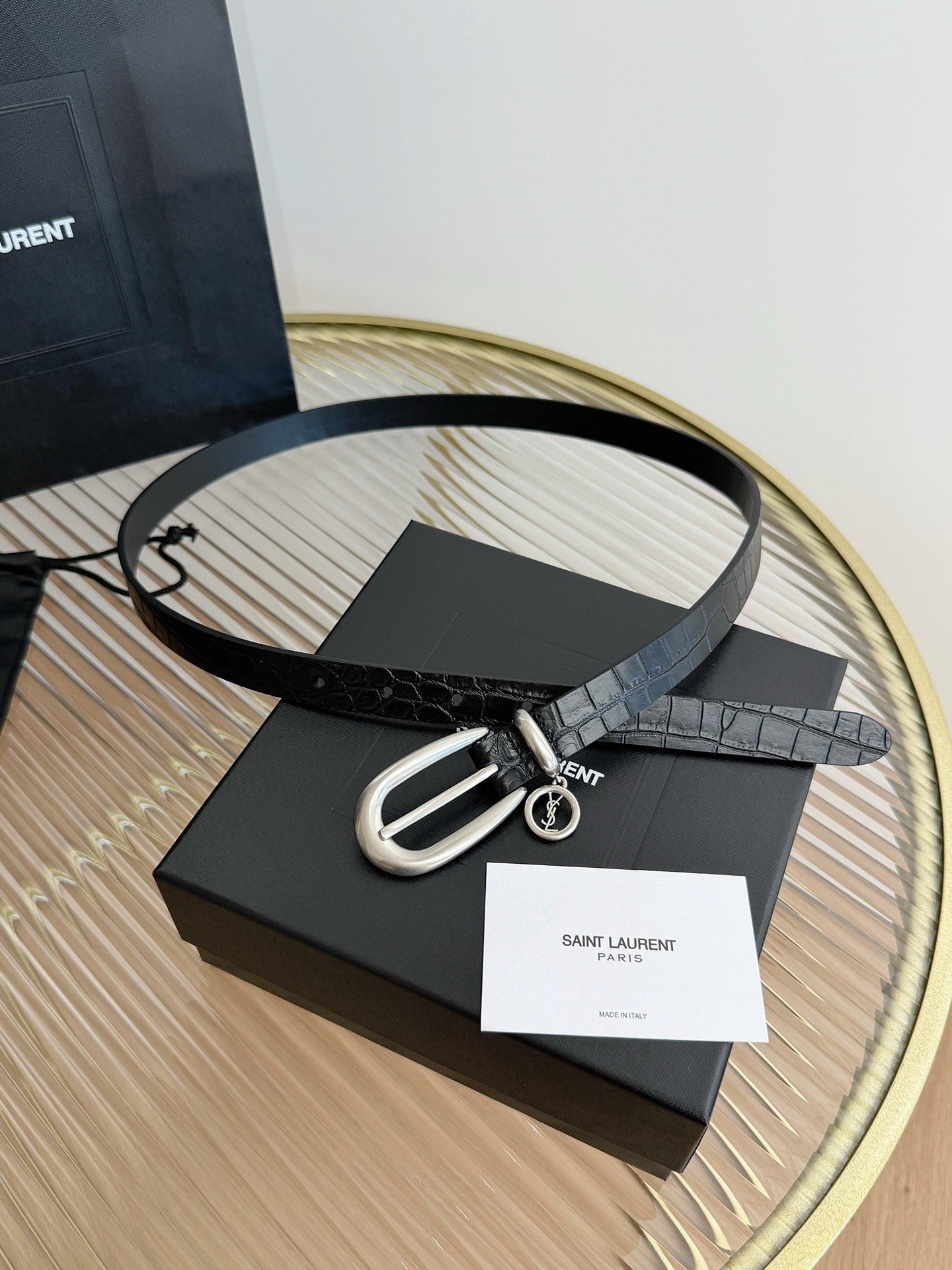YSL 26S Belt 2cm Gold-Tone Buckle Italian Leather 220481