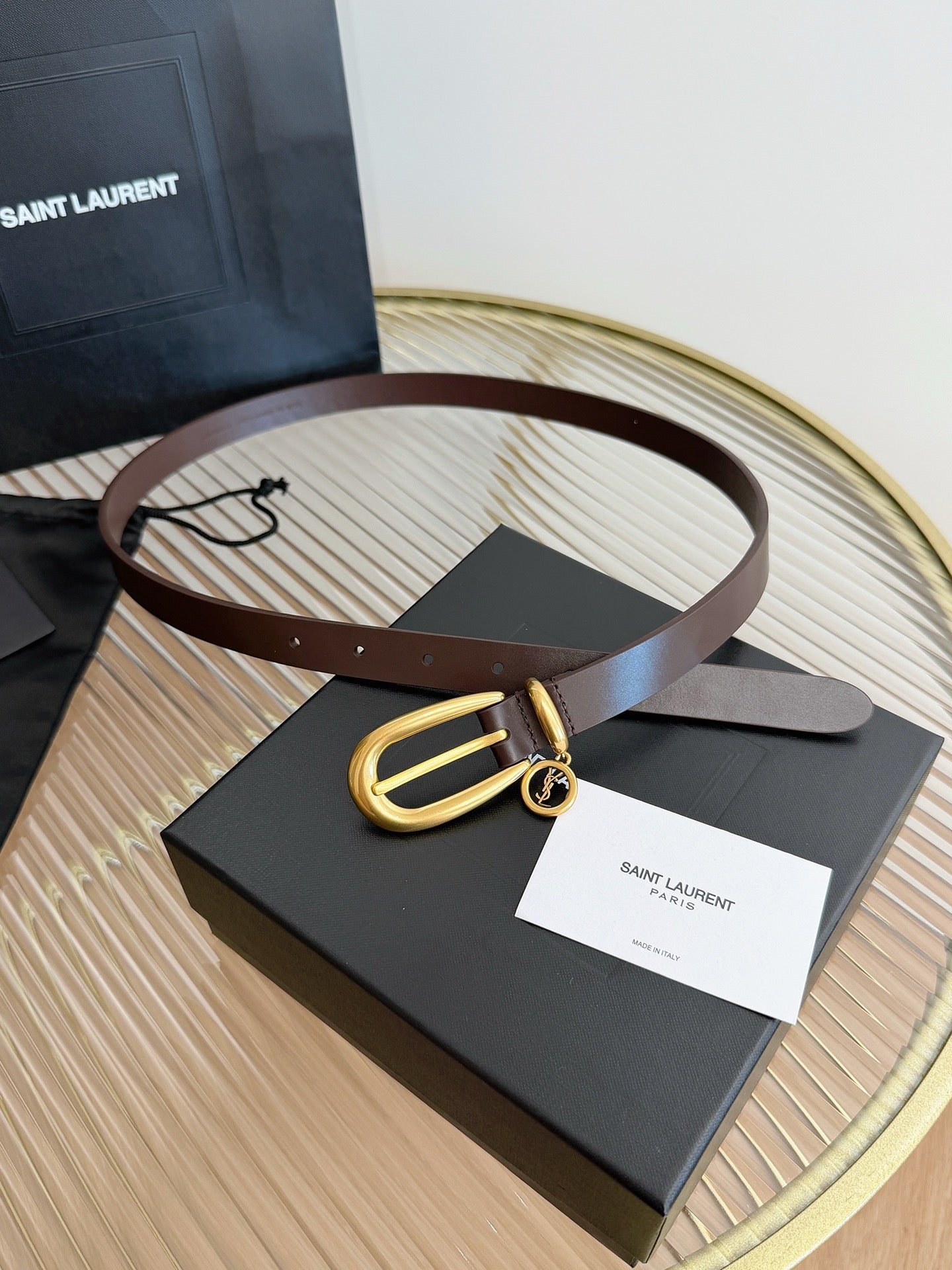 YSL 26S Belt 2cm Gold-Tone Buckle Italian Leather 220481