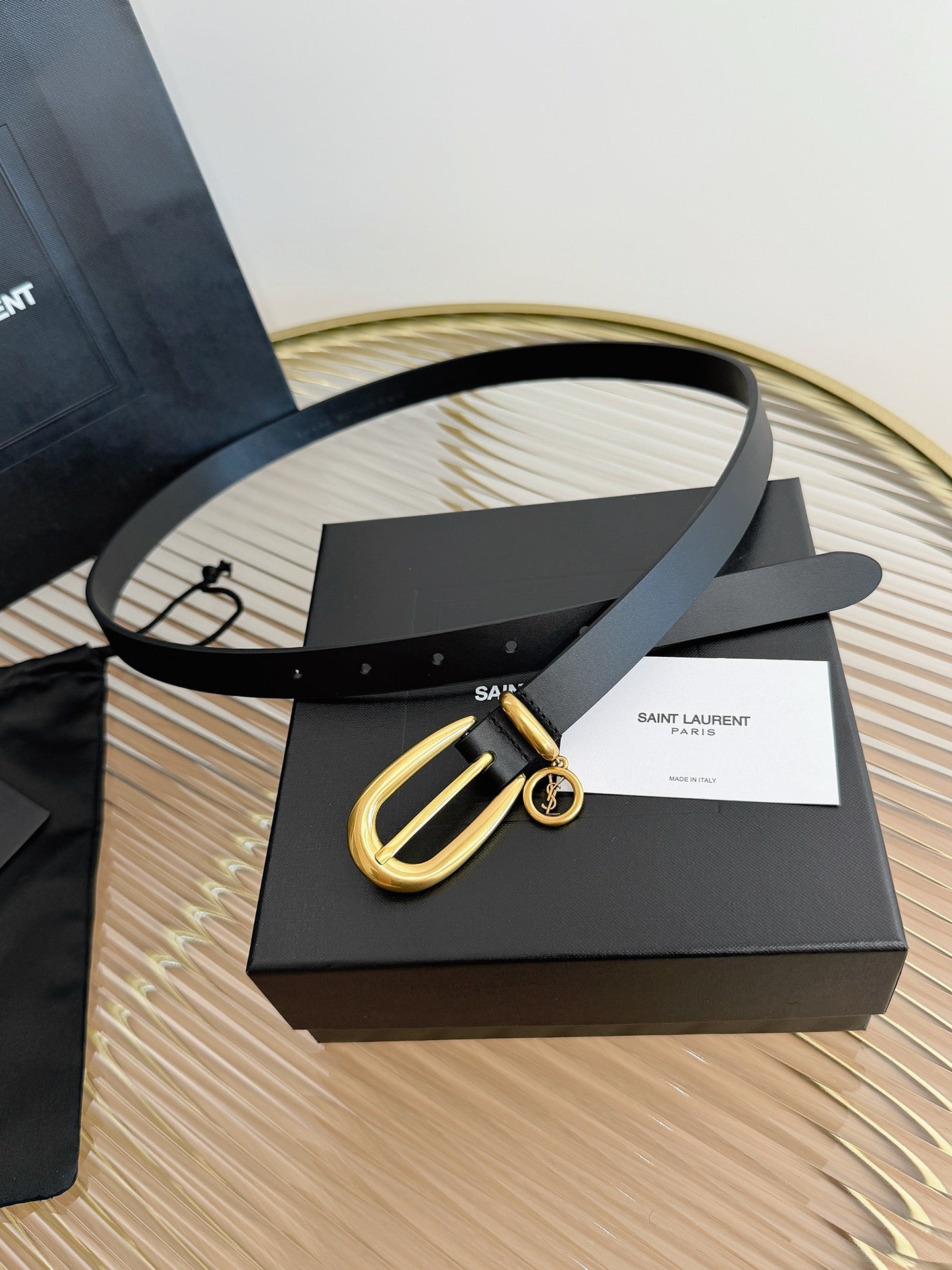 YSL 26S Belt 2cm Gold-Tone Buckle Italian Leather 220481