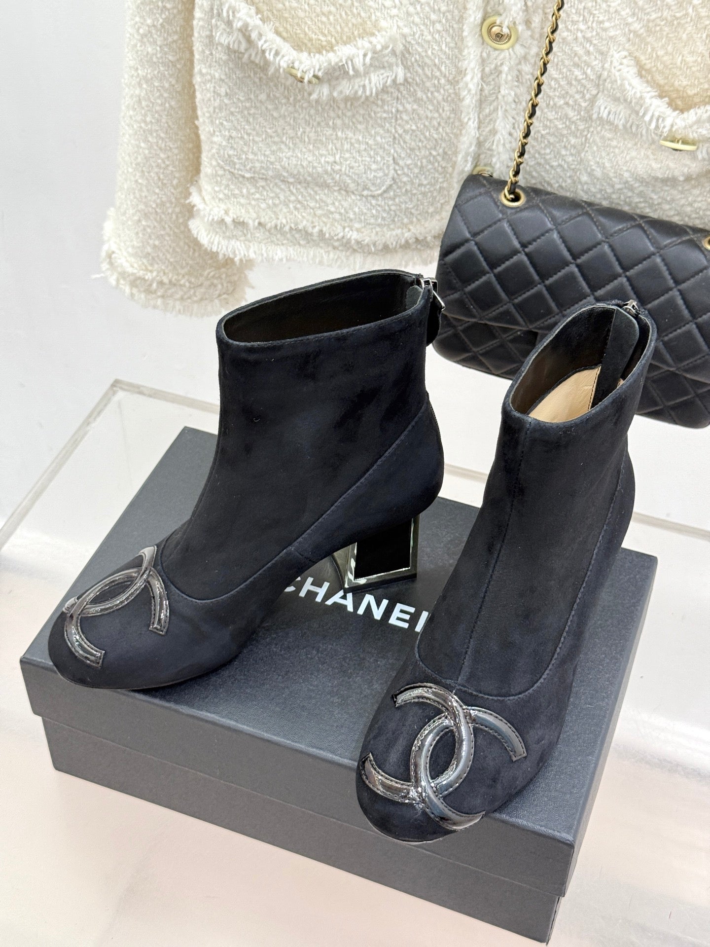 Chanel 2026 Ankle Boots Suede Patent Leather 188314